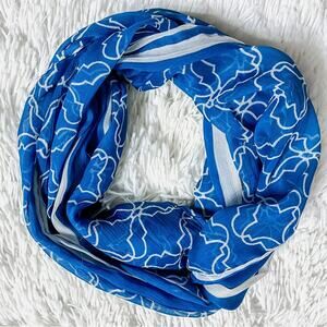 BOUTIQUE • Blue + White Striped Printed Sheer Lightweight Infinity Scarf